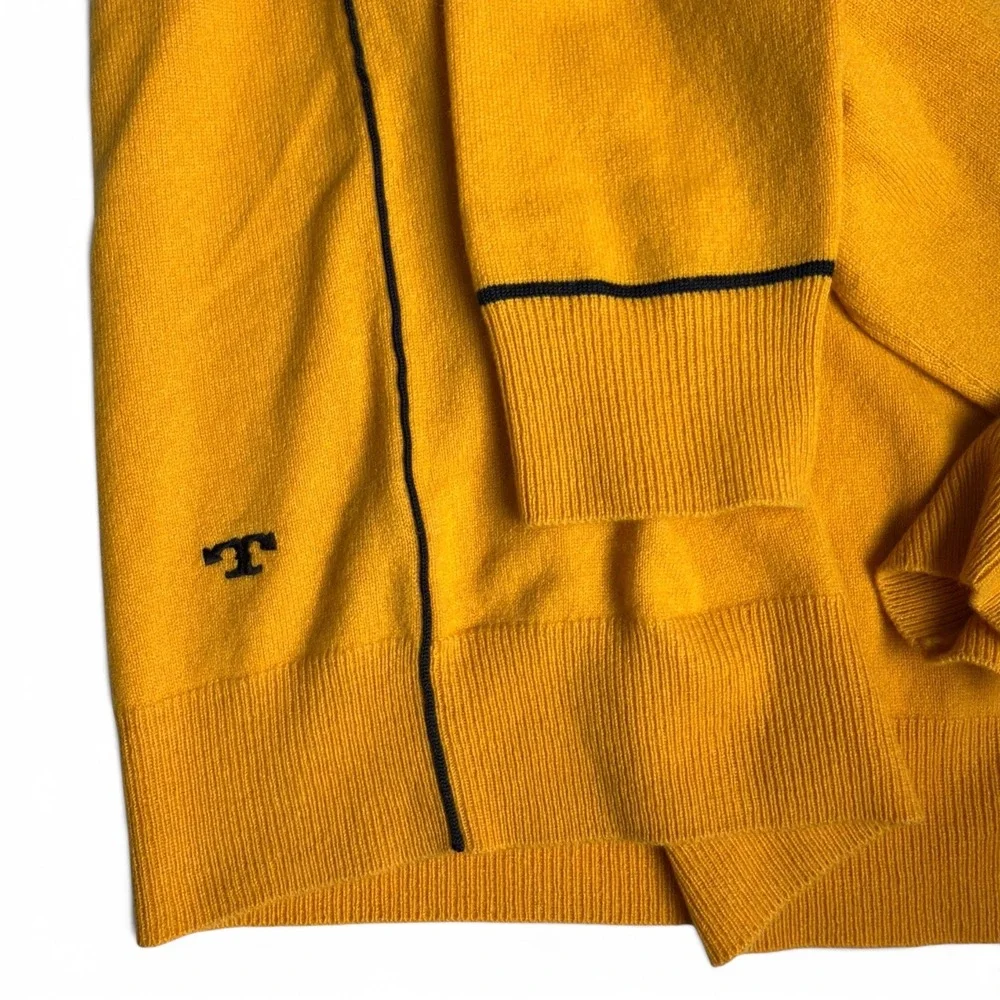 Tory Burch Cashmere Sweater Signature Gold Women Medium Preppy Logo Crewneck